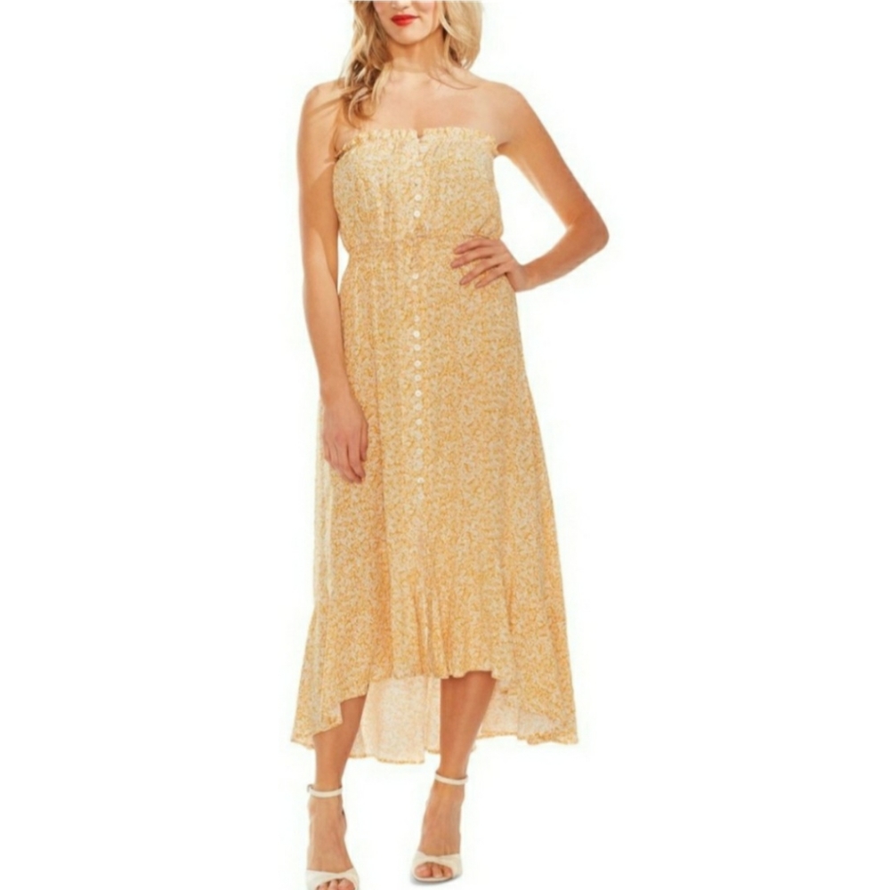 Vince Camuto Strapless Yellow Button Front Dress Maxi